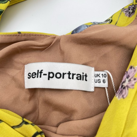 Self Portrait, NWT Yellow Floral Asymmetrical Midi Cocktail Dress, size 6 - Picture 8 of 16